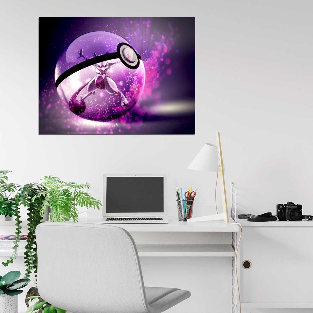 Mewtwo Pokeman Amazing Anime Art Pokeball Wall Art Print Poster