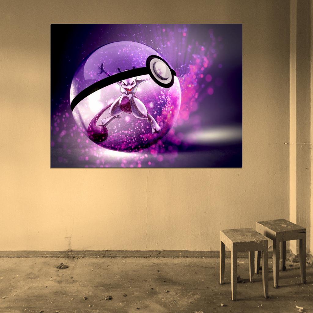 Mewtwo Pokeman Amazing Anime Art Pokeball Wall Art Print Poster
