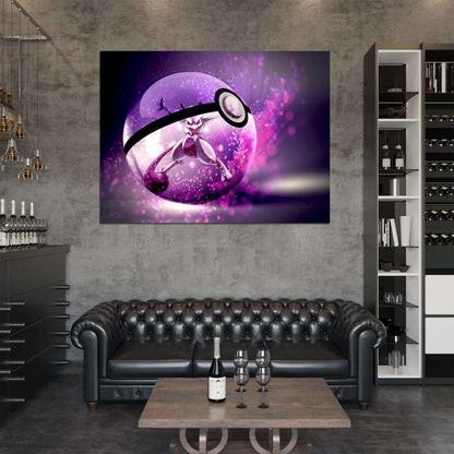 Mewtwo Pokeman Amazing Anime Art Pokeball Wall Art Print Poster