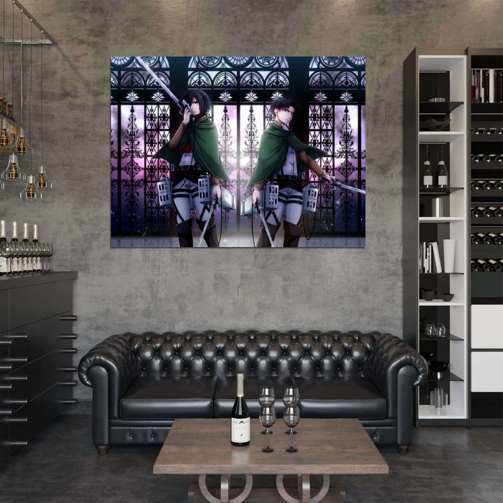 Attack on Titan Shingeki no Kyojin Mikasa Ackerman Rivaille Levi Anime Manga Art Wall Art Print Poster