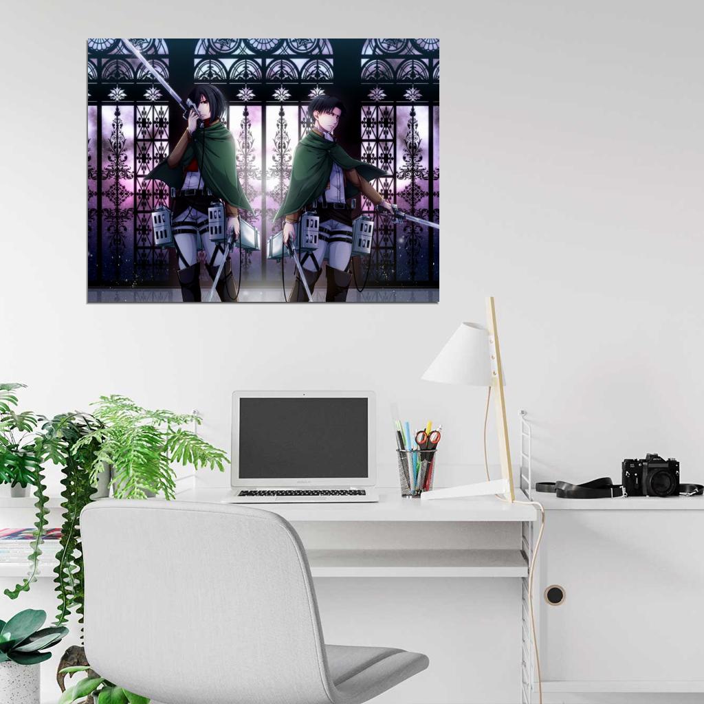 Attack on Titan Shingeki no Kyojin Mikasa Ackerman Rivaille Levi Anime Manga Art Wall Art Print Poster