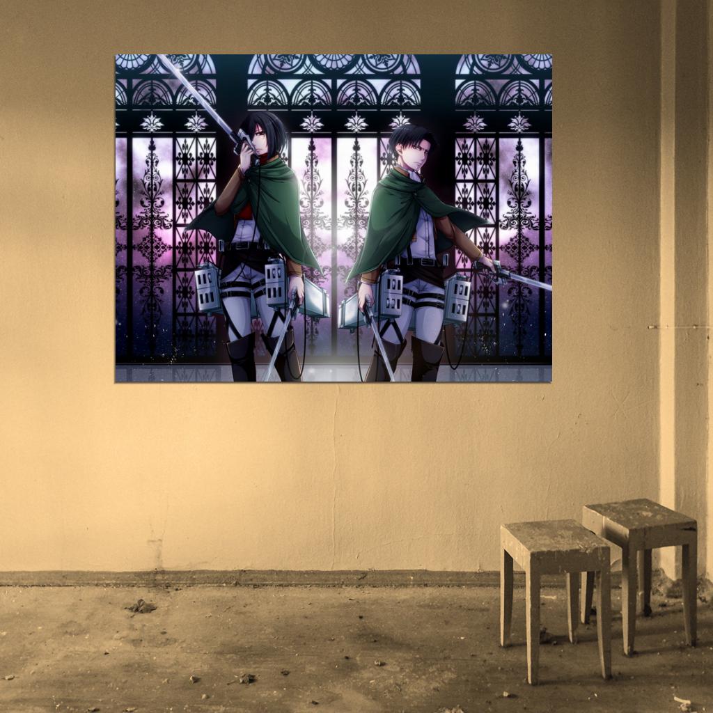 Attack on Titan Shingeki no Kyojin Mikasa Ackerman Rivaille Levi Anime Manga Art Wall Art Print Poster