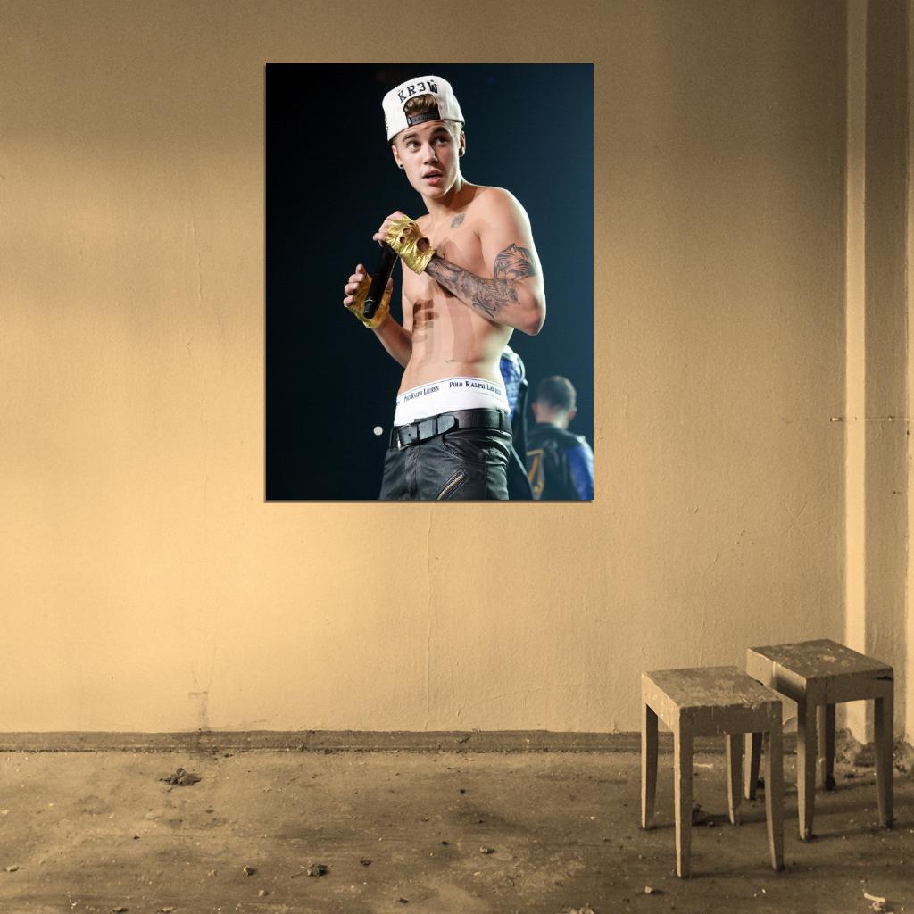 Justin Bieber Hot Shirtless Tattoo Music Singer Wall Art Print Poster