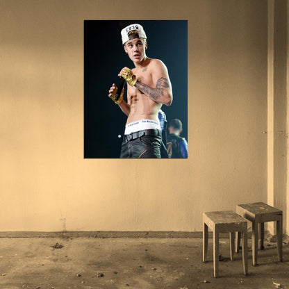 Justin Bieber Hot Shirtless Tattoo Music Singer Wall Art Print Poster