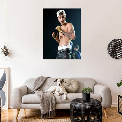 Justin Bieber Hot Shirtless Tattoo Music Singer Wall Art Print Poster