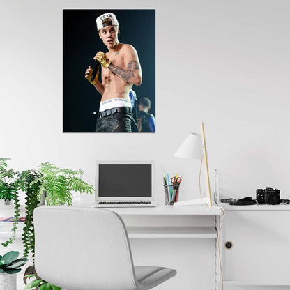 Justin Bieber Hot Shirtless Tattoo Music Singer Wall Art Print Poster