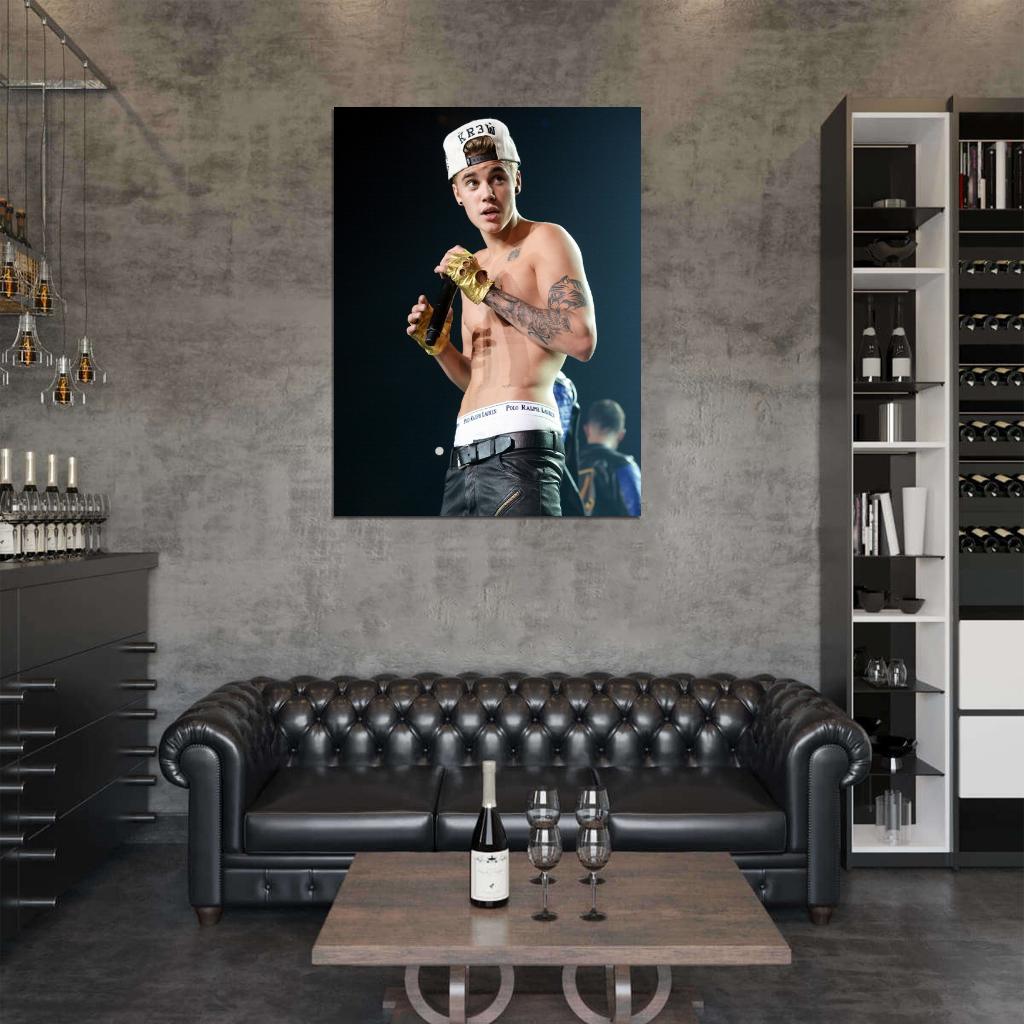 Justin Bieber Hot Shirtless Tattoo Music Singer Wall Art Print Poster