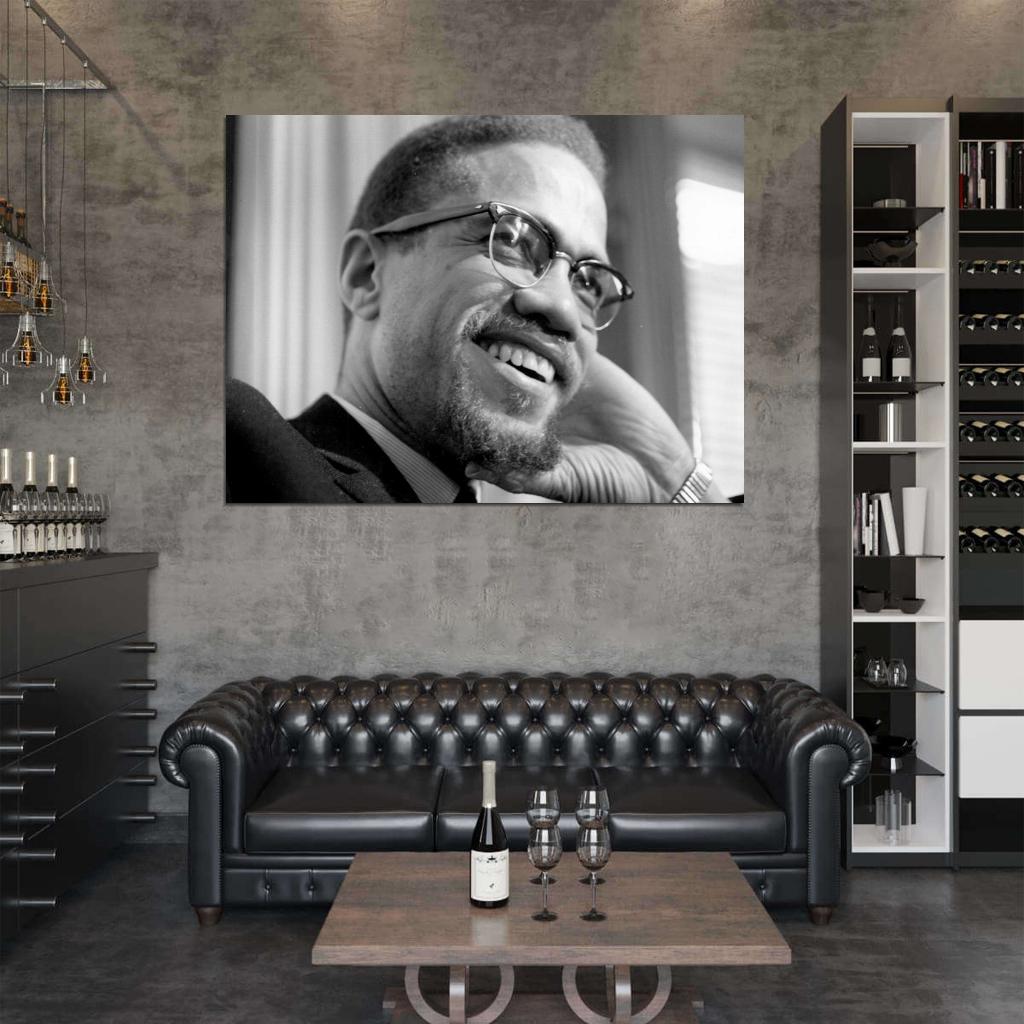 Malcolm X Human Rights Activist BW Portrait Wall Art Print Poster