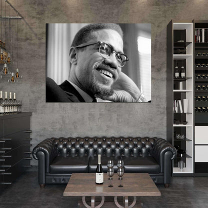 Malcolm X Human Rights Activist BW Portrait Wall Art Print Poster