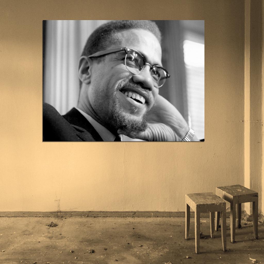 Malcolm X Human Rights Activist BW Portrait Wall Art Print Poster