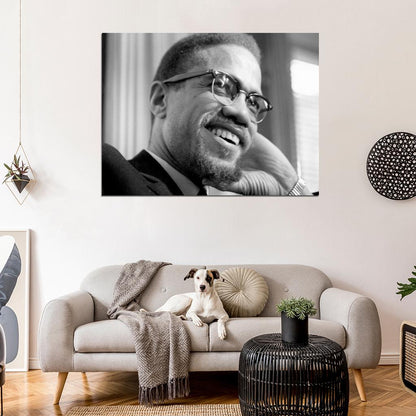Malcolm X Human Rights Activist BW Portrait Wall Art Print Poster