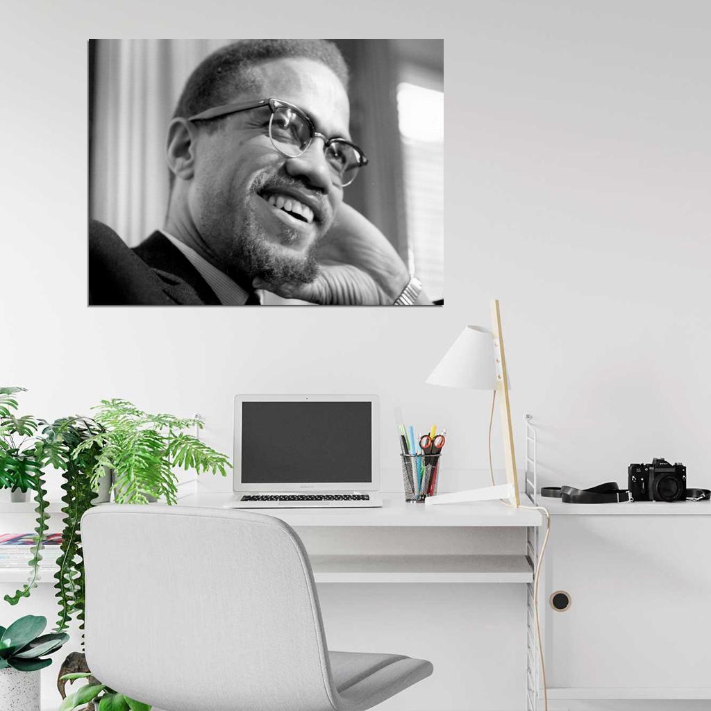 Malcolm X Human Rights Activist BW Portrait Wall Art Print Poster