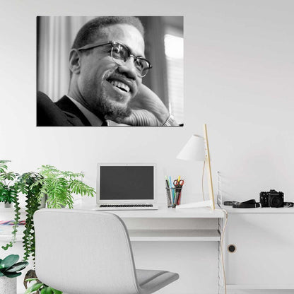 Malcolm X Human Rights Activist BW Portrait Wall Art Print Poster