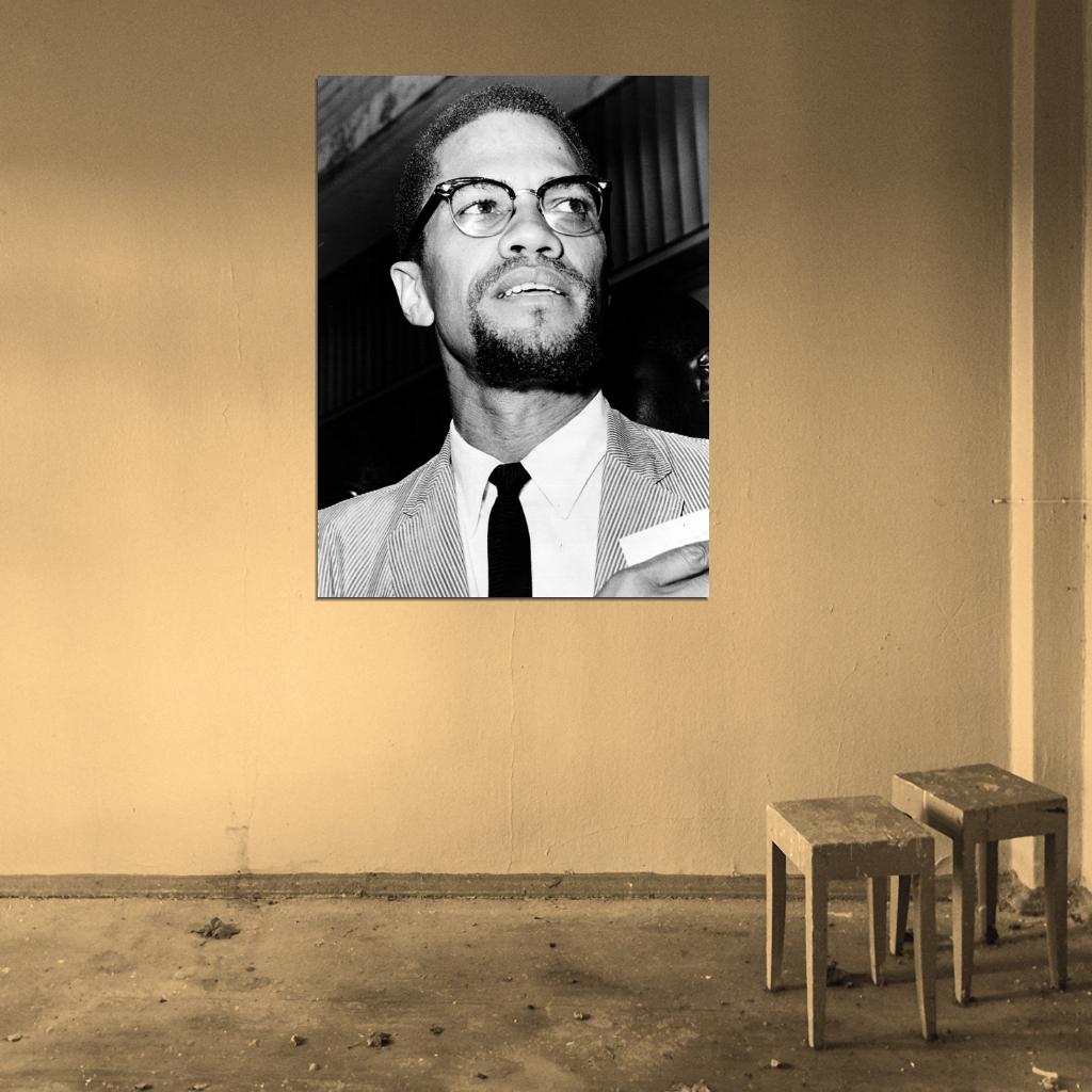 Malcolm X Human Rights Activist BW Portrait Wall Art Print Poster