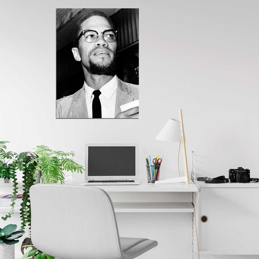 Malcolm X Human Rights Activist BW Portrait Wall Art Print Poster
