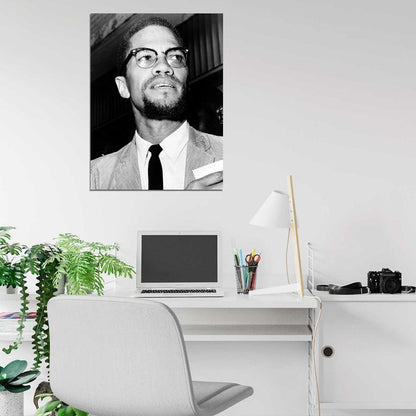 Malcolm X Human Rights Activist BW Portrait Wall Art Print Poster