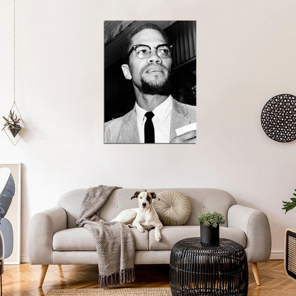 Malcolm X Human Rights Activist BW Portrait Wall Art Print Poster