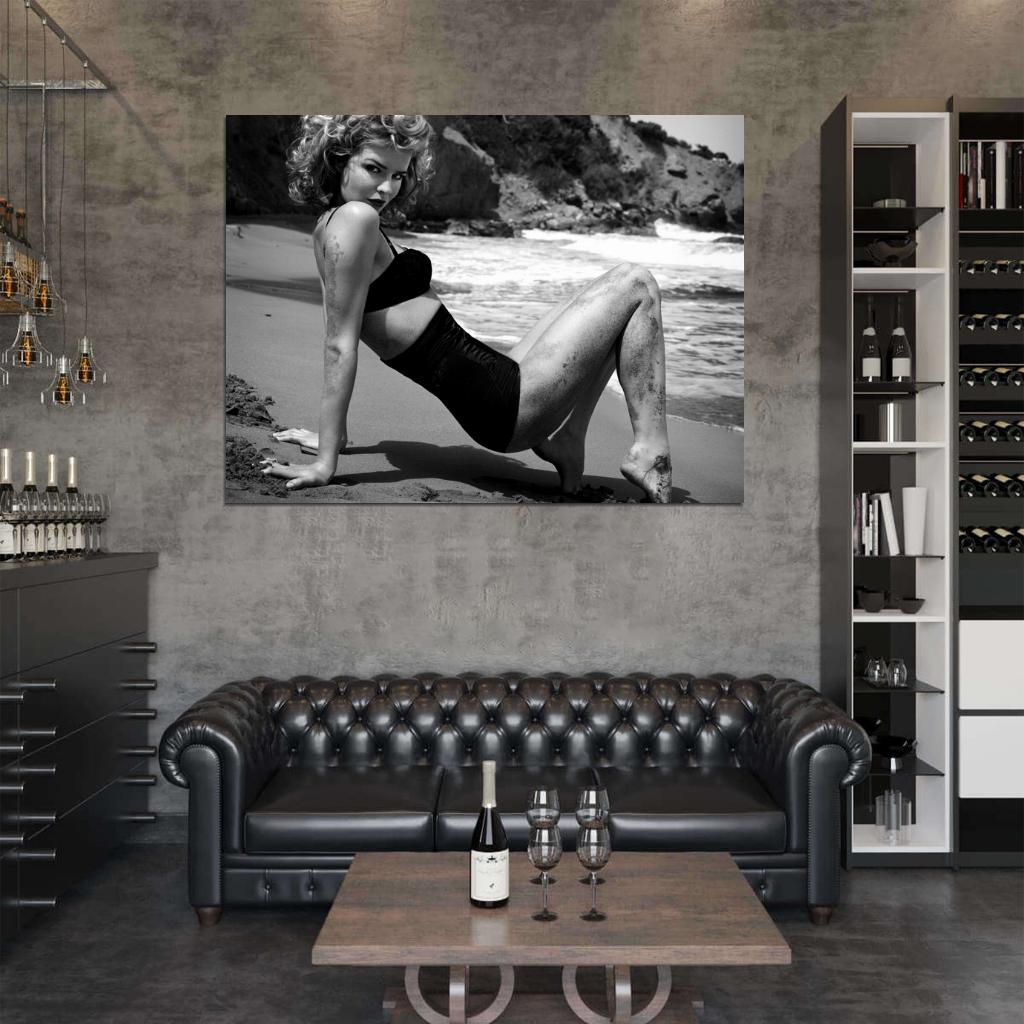 Eva Herzigova Hot Model Sexy Body Beach BW Wall Art Print Poster