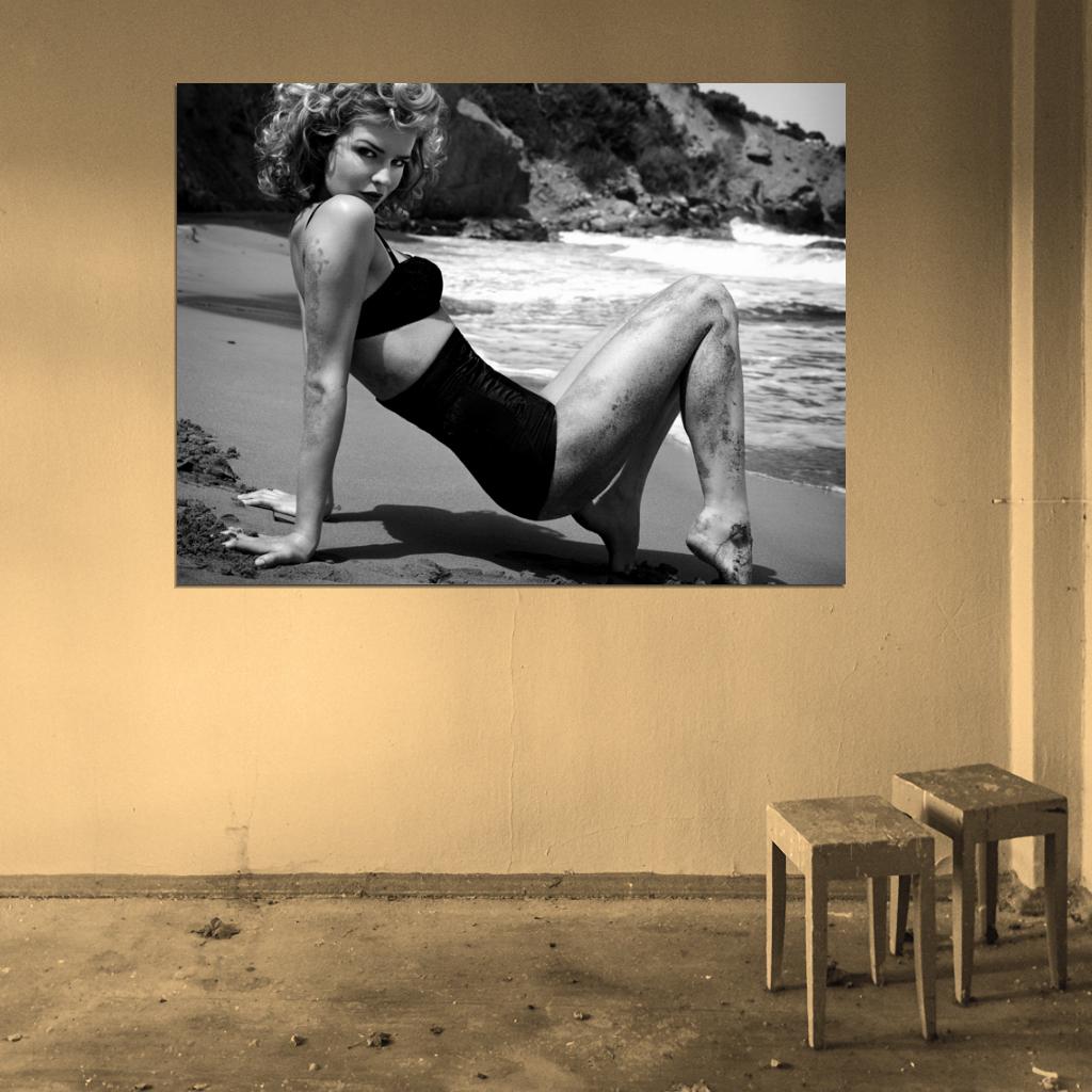 Eva Herzigova Hot Model Sexy Body Beach BW Wall Art Print Poster