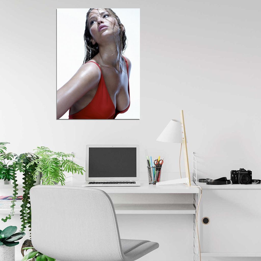 Jennifer Lawrence Hot Actress Sexy Cleavage Red Dress Wall Art Print Poster
