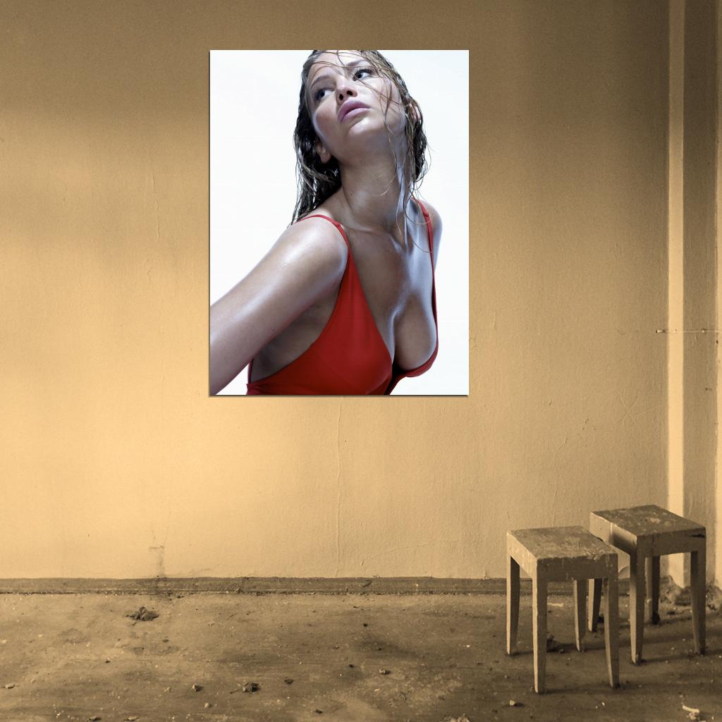 Jennifer Lawrence Hot Actress Sexy Cleavage Red Dress Wall Art Print Poster