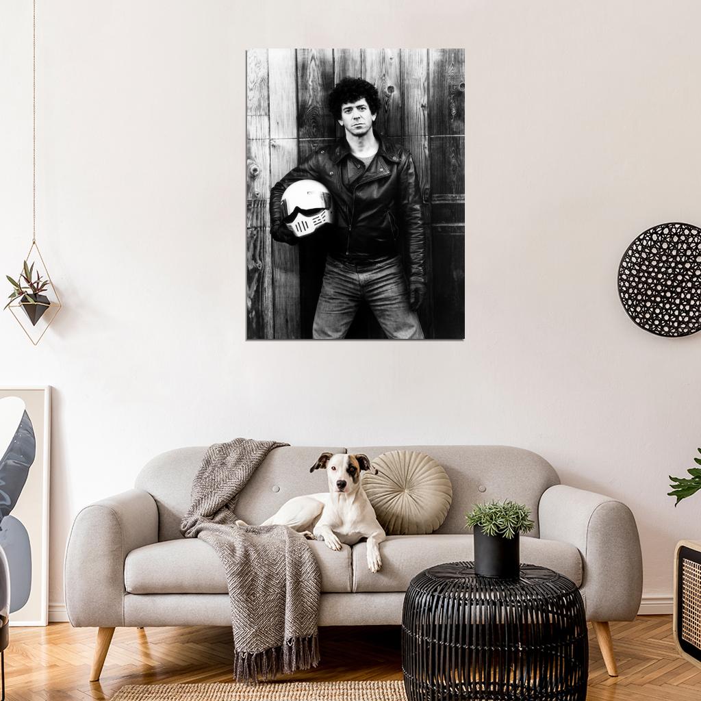 Lou Reed Art Rock Music Singer Black Leather Motorcycle Jacket BW Retro Wall Art Print Poster