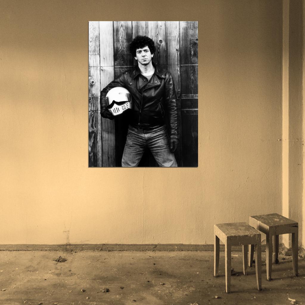 Lou Reed Art Rock Music Singer Black Leather Motorcycle Jacket BW Retro Wall Art Print Poster
