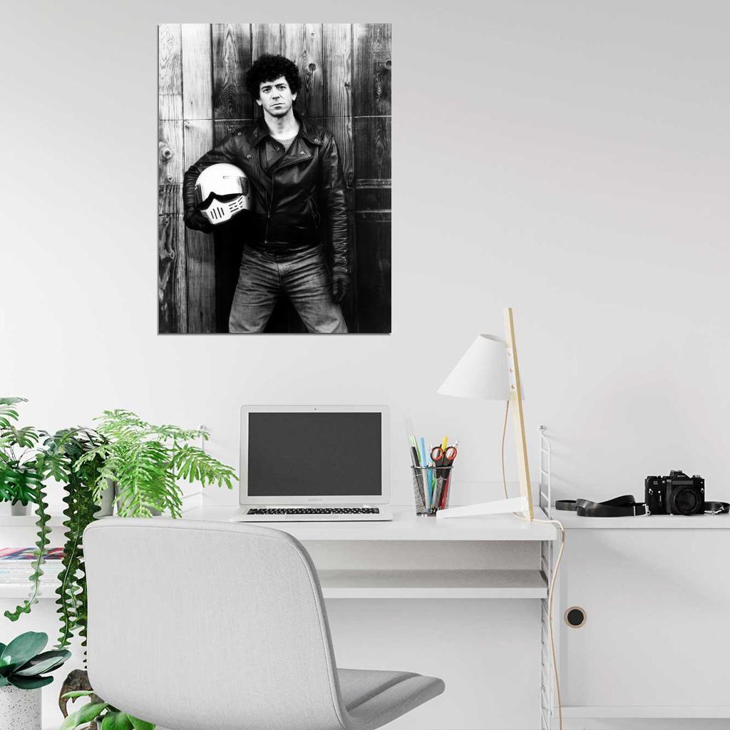 Lou Reed Art Rock Music Singer Black Leather Motorcycle Jacket BW Retro Wall Art Print Poster