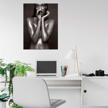 Tyra Banks Hot Model Sexy Actress Nude Topless BW Naked Wall Art Print Poster