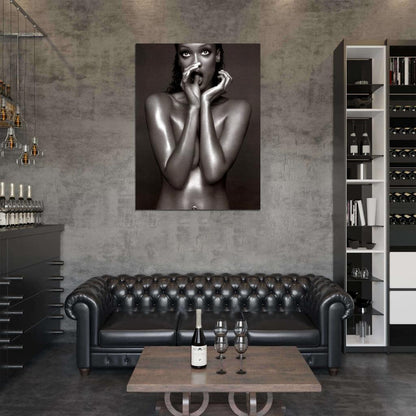 Tyra Banks Hot Model Sexy Actress Nude Topless BW Naked Wall Art Print Poster