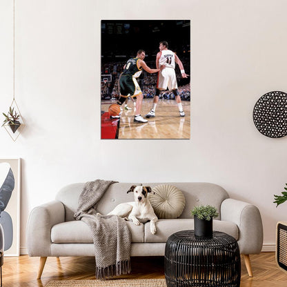 Arvydas Sabonis No Look Pass Retro Basketball Sport Wall Art Print Poster