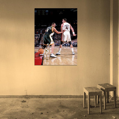 Arvydas Sabonis No Look Pass Retro Basketball Sport Wall Art Print Poster