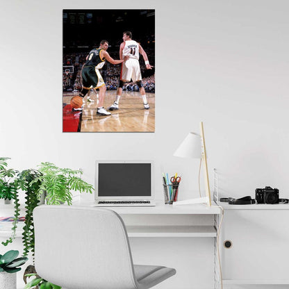 Arvydas Sabonis No Look Pass Retro Basketball Sport Wall Art Print Poster