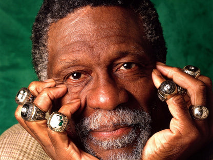 Bill Russell Legend Champion Rings Boston Retro Vintage Basketball Sport Wall Art Print Poster