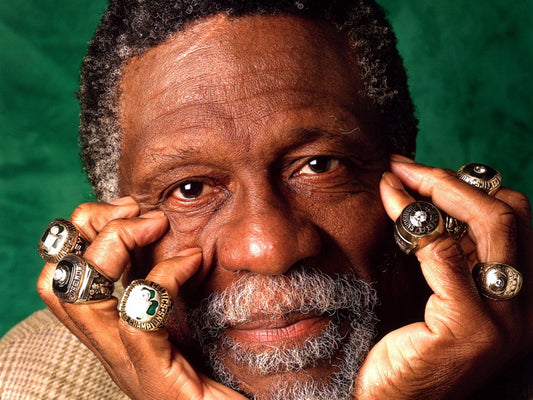 Bill Russell Legend Champion Rings Boston Retro Vintage Basketball Sport Wall Art Print Poster