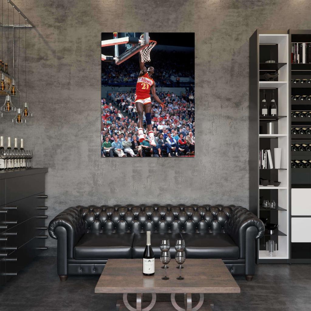 Dominique Wilkins Dunk Retro Basketball Sport Wall Art Print Poster