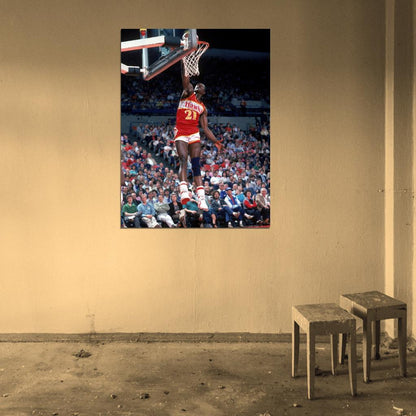 Dominique Wilkins Dunk Retro Basketball Sport Wall Art Print Poster