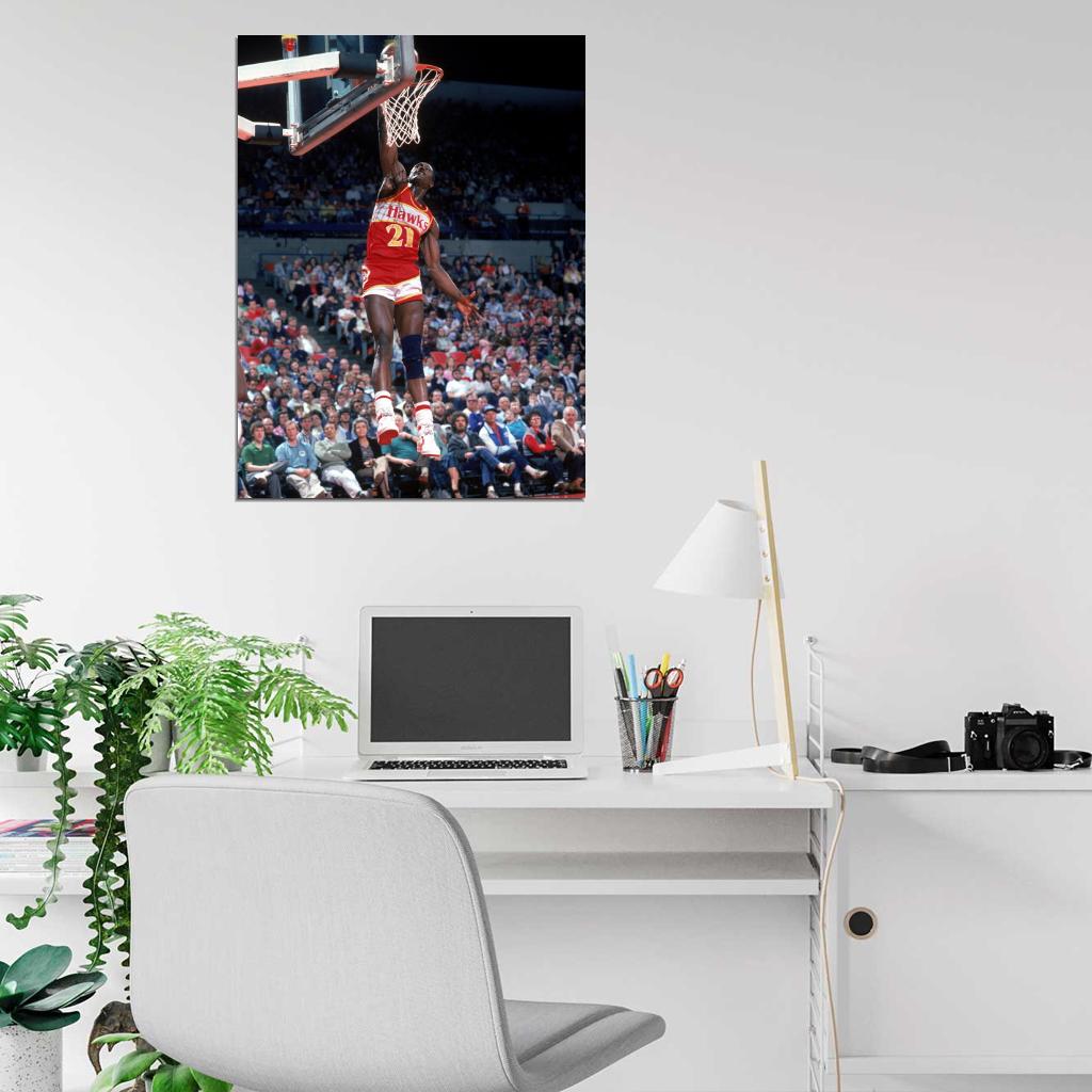 Dominique Wilkins Dunk Retro Basketball Sport Wall Art Print Poster