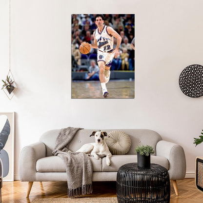 John Stockton Retro Basketball Sport Dribbling Wall Art Print Poster