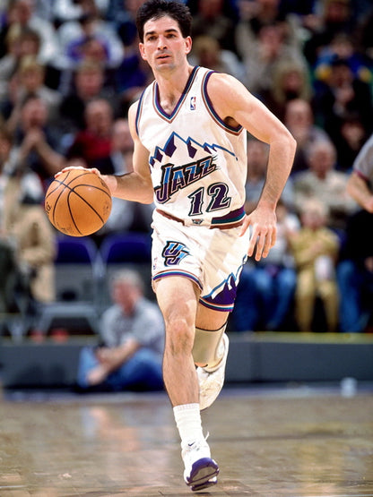 John Stockton Retro Basketball Sport Dribbling Wall Art Print Poster