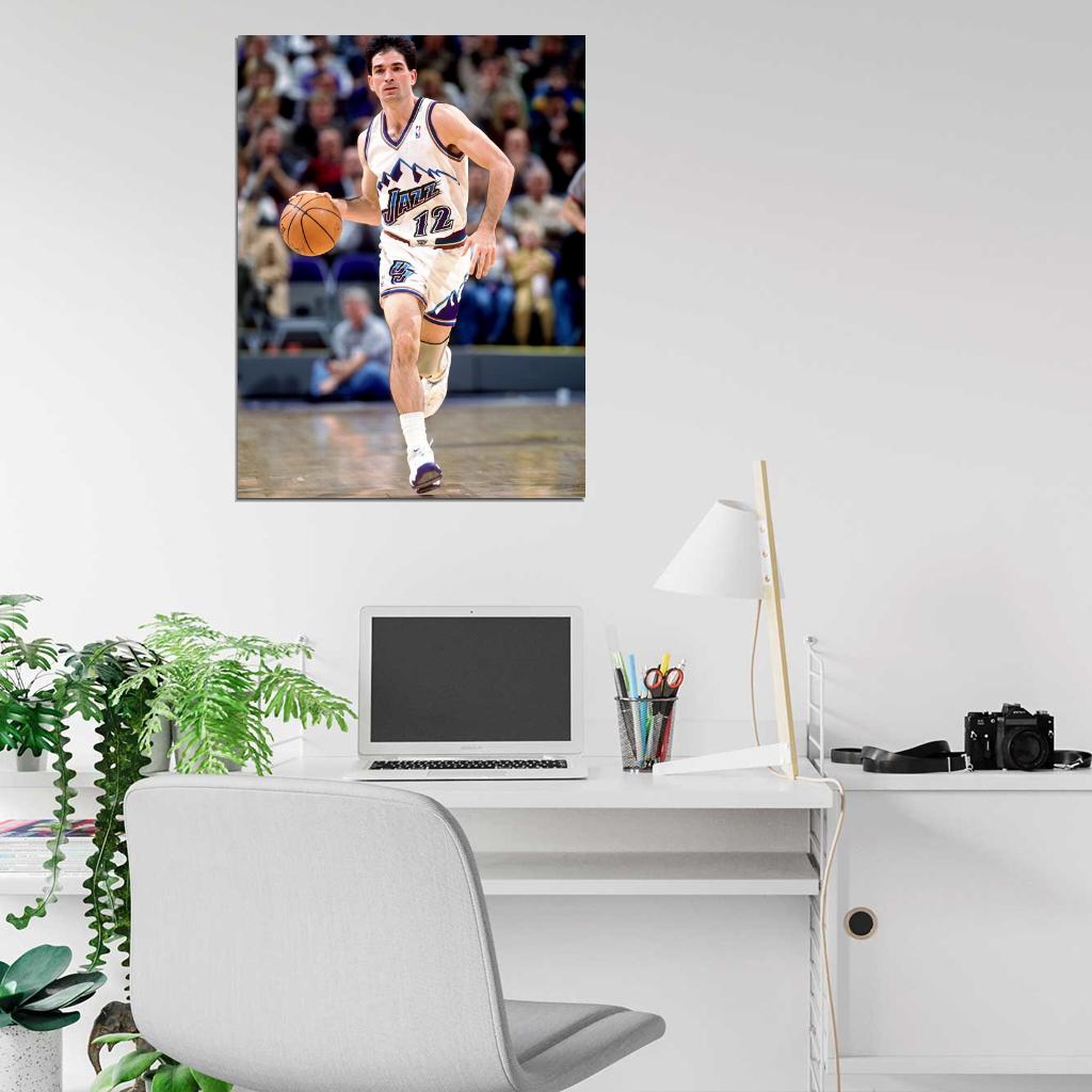 John Stockton Retro Basketball Sport Dribbling Wall Art Print Poster