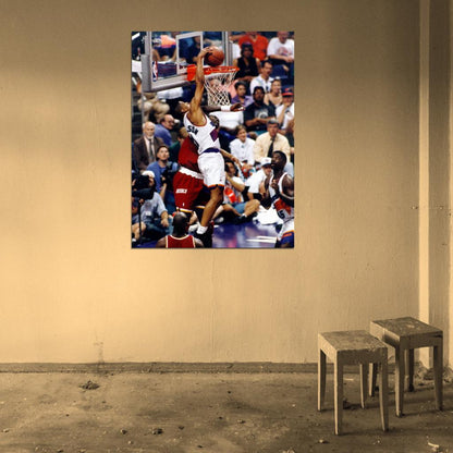 Kevin Johnson Dunk on Olajuwon Vintage Retro Basketball Sport Wall Art Print Poster