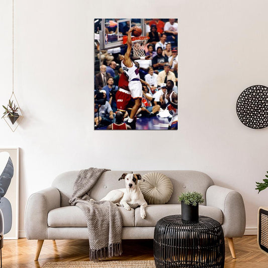 Kevin Johnson Dunk on Olajuwon Vintage Retro Basketball Sport Wall Art Print Poster