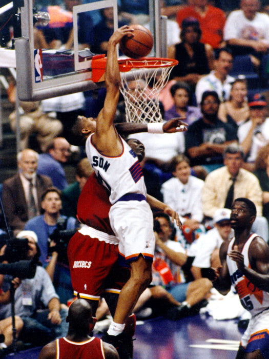 Kevin Johnson Dunk on Olajuwon Vintage Retro Basketball Sport Wall Art Print Poster