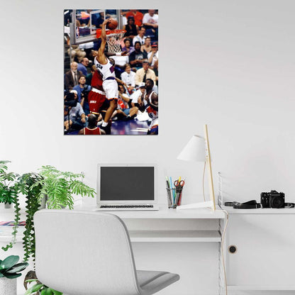 Kevin Johnson Dunk on Olajuwon Vintage Retro Basketball Sport Wall Art Print Poster