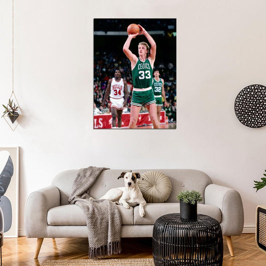 Larry Bird Boston Free Throw Retro Vintage Basketball Sport Wall Art Print Poster