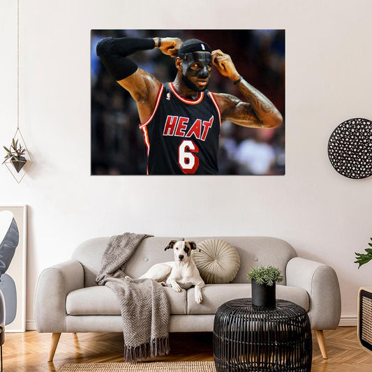 LeBron James King Black Mask Basketball Sport Wall Art Print Poster
