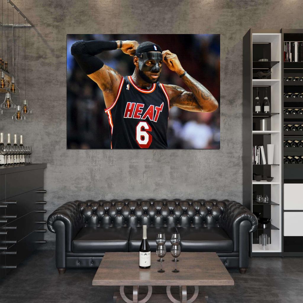 LeBron James King Black Mask Basketball Sport Wall Art Print Poster