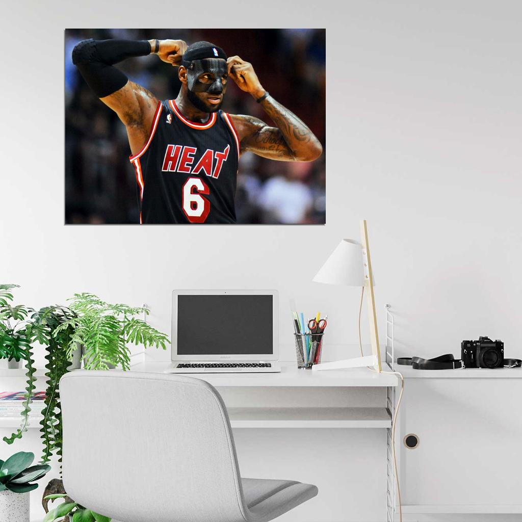 LeBron James King Black Mask Basketball Sport Wall Art Print Poster