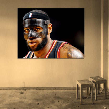 LeBron James King Portrait Black Mask Basketball Sport Wall Art Print Poster